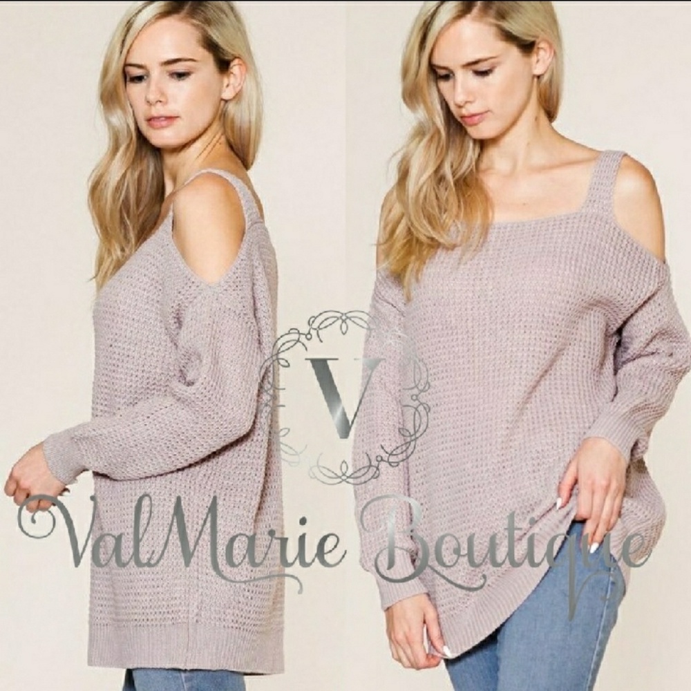 Mauve cold shoulder waffle knit